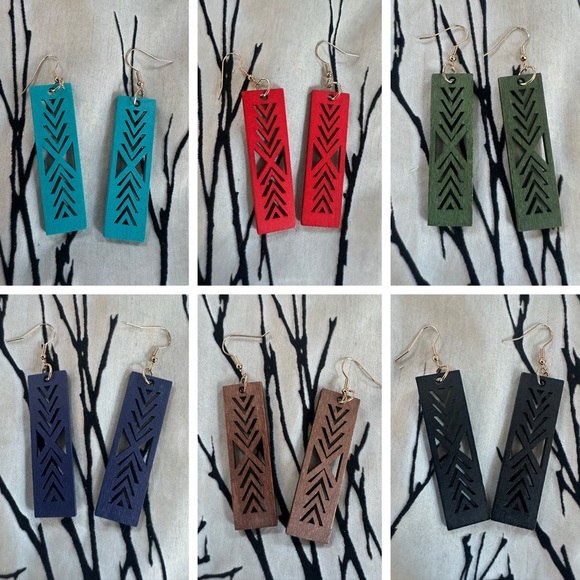 Jewelry - Wooden boho earrings, laser cut geometric botanical patterns, lightweight